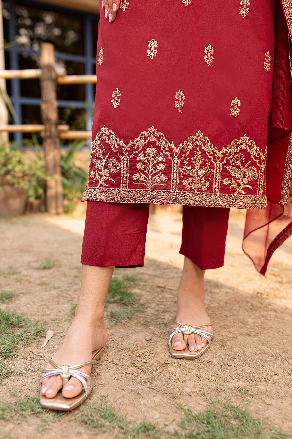 Maroon Embroidered Suit - Peach Republic