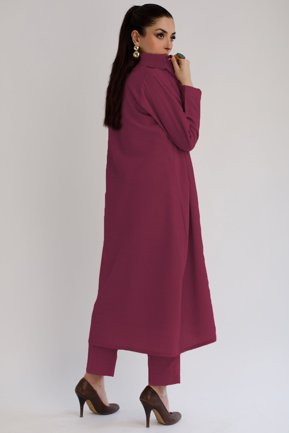 Maroon Khaddar Dress - 01 - Peach Republic