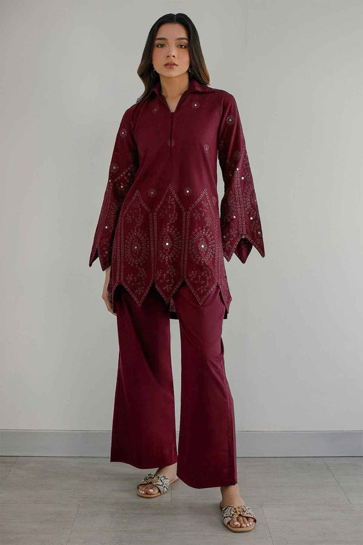 Maroon Schiffli Co Ord Set - 030 - Peach Republic