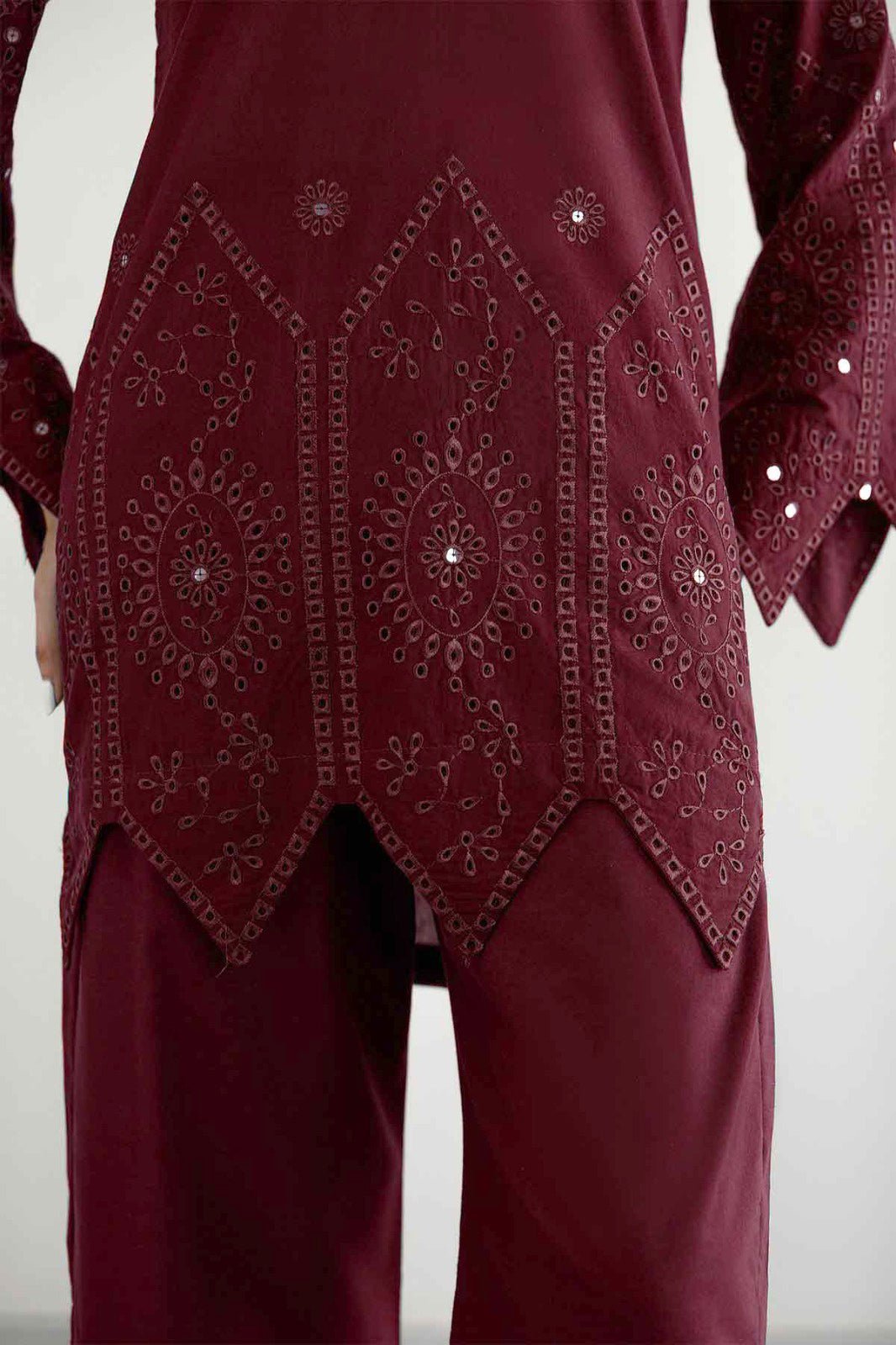 Maroon Schiffli Co Ord Set - 030 - Peach Republic