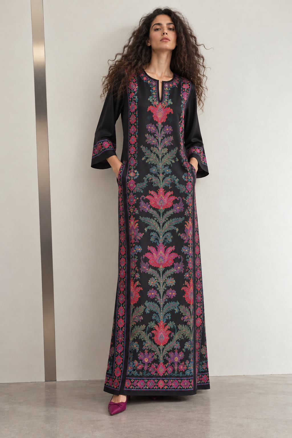 Midnight Bloom printed kaftan front view