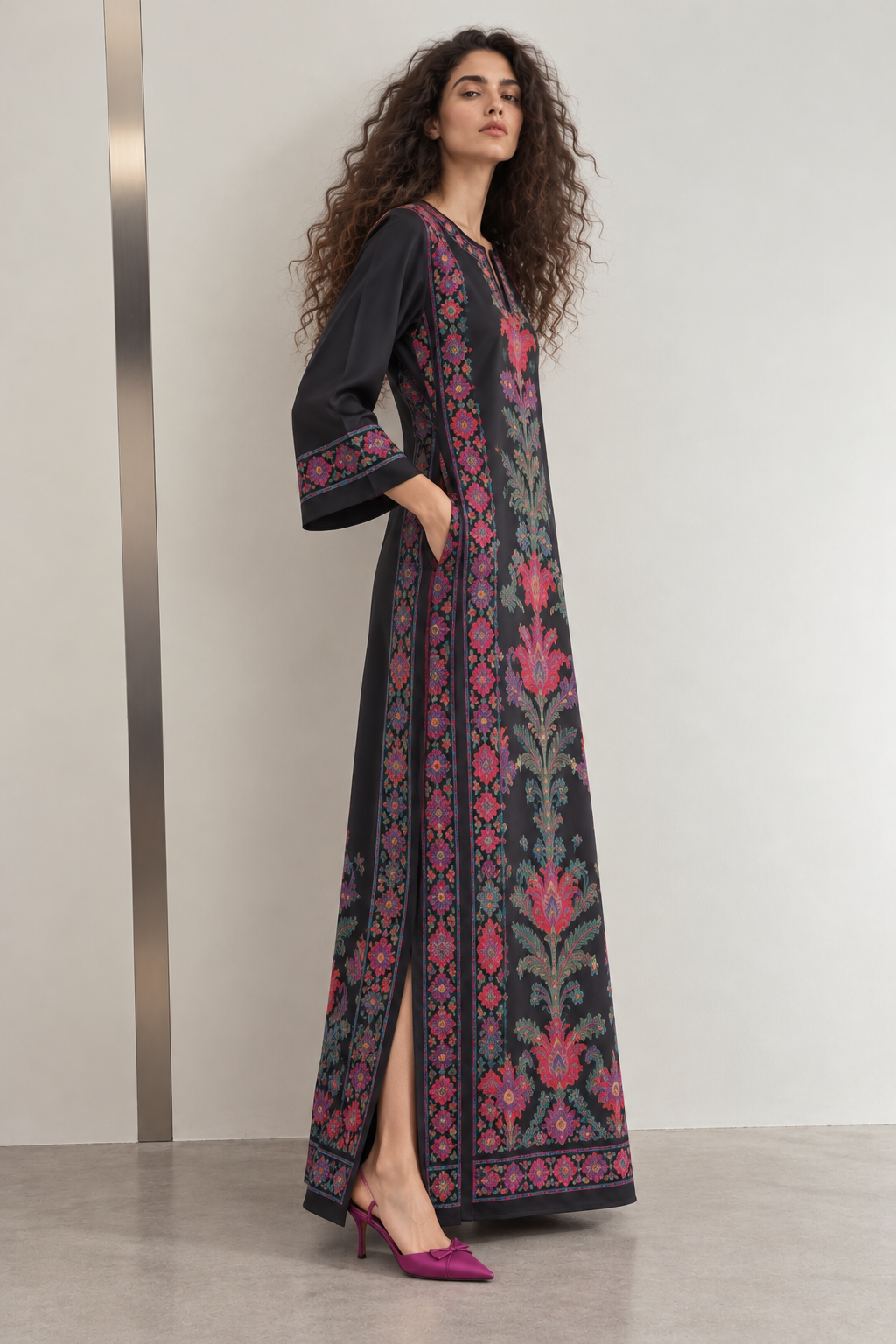 Midnight Bloom printed kaftan side view