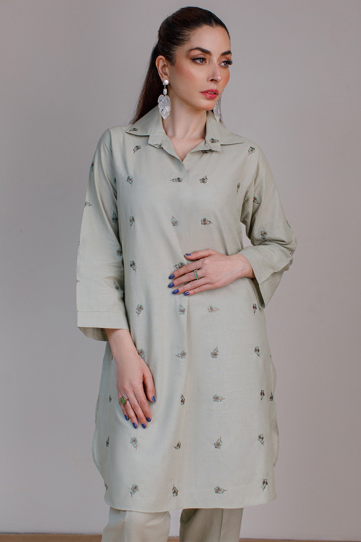 Mint Embroidered Suit - 03 - Peach Republic