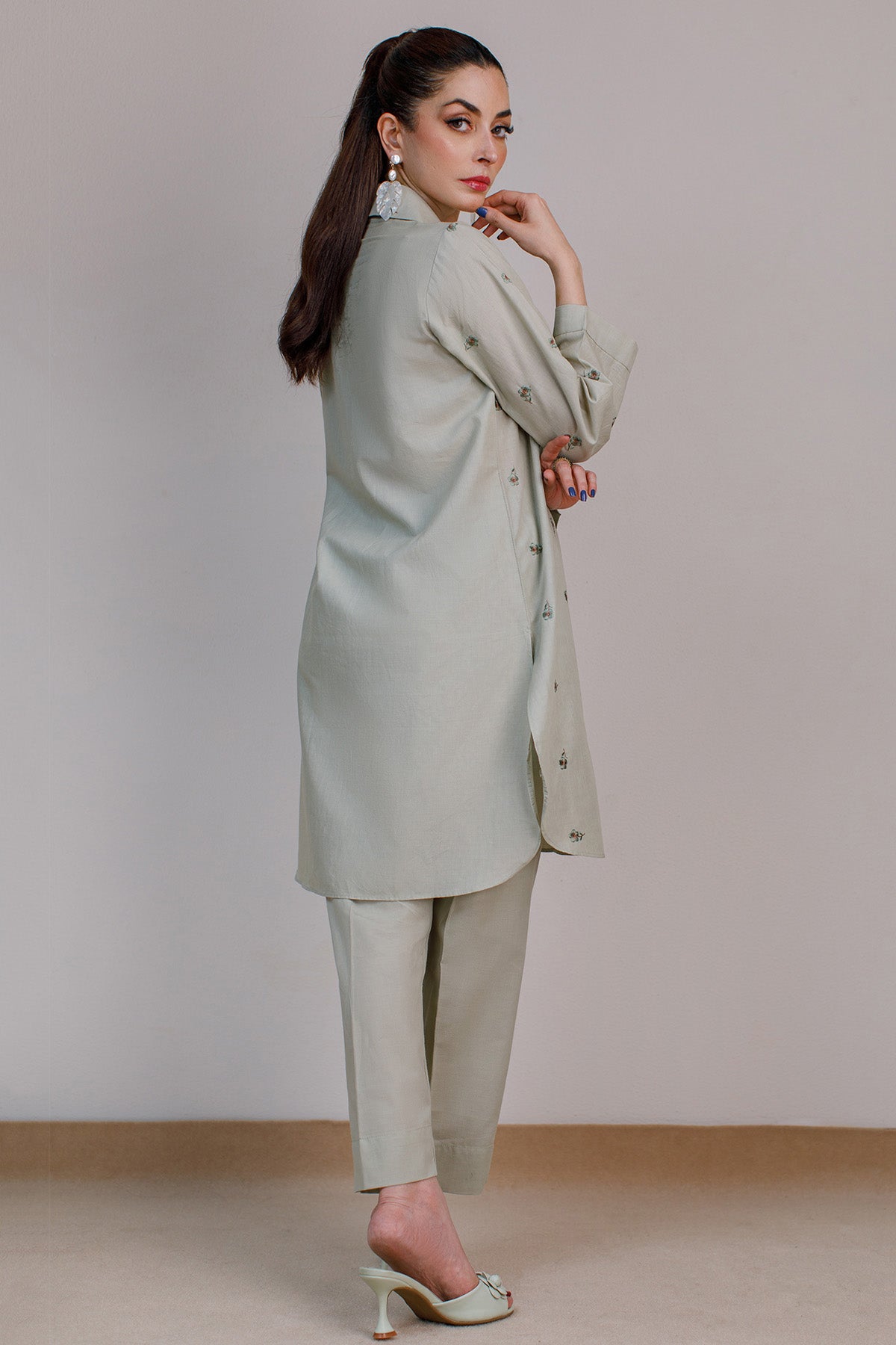 Mint Embroidered Suit - 03 - Peach Republic