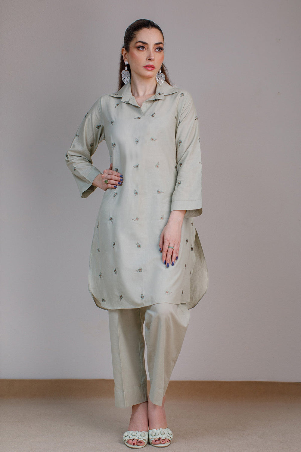 Mint Embroidered Suit - 03 - Peach Republic
