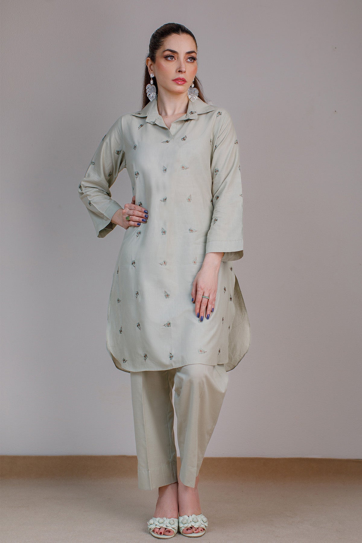 Mint Embroidered Suit - 03 - Peach Republic