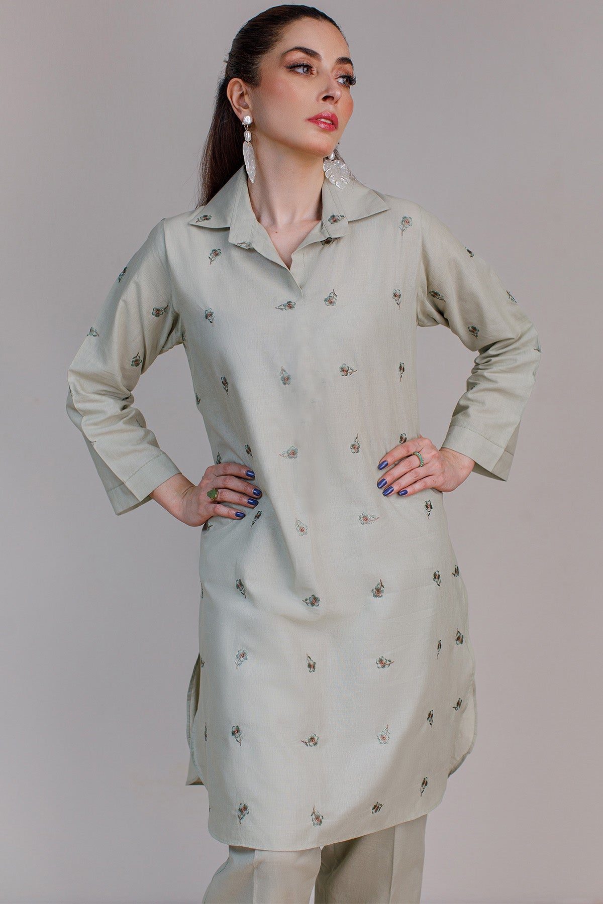 Mint Embroidered Suit - 03 - Peach Republic