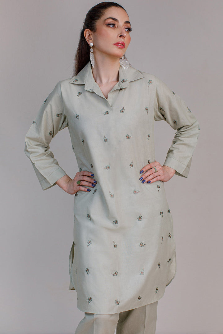 Mint Embroidered Suit - 03 - Peach Republic