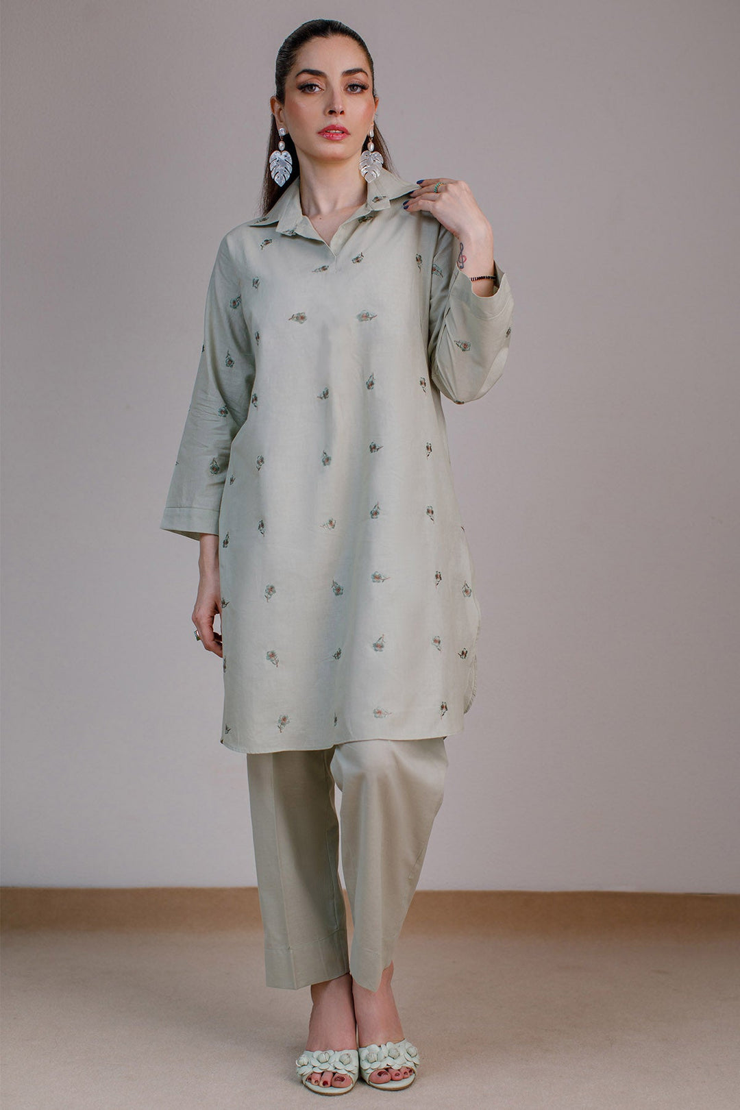Mint Embroidered Suit - 03 - Peach Republic