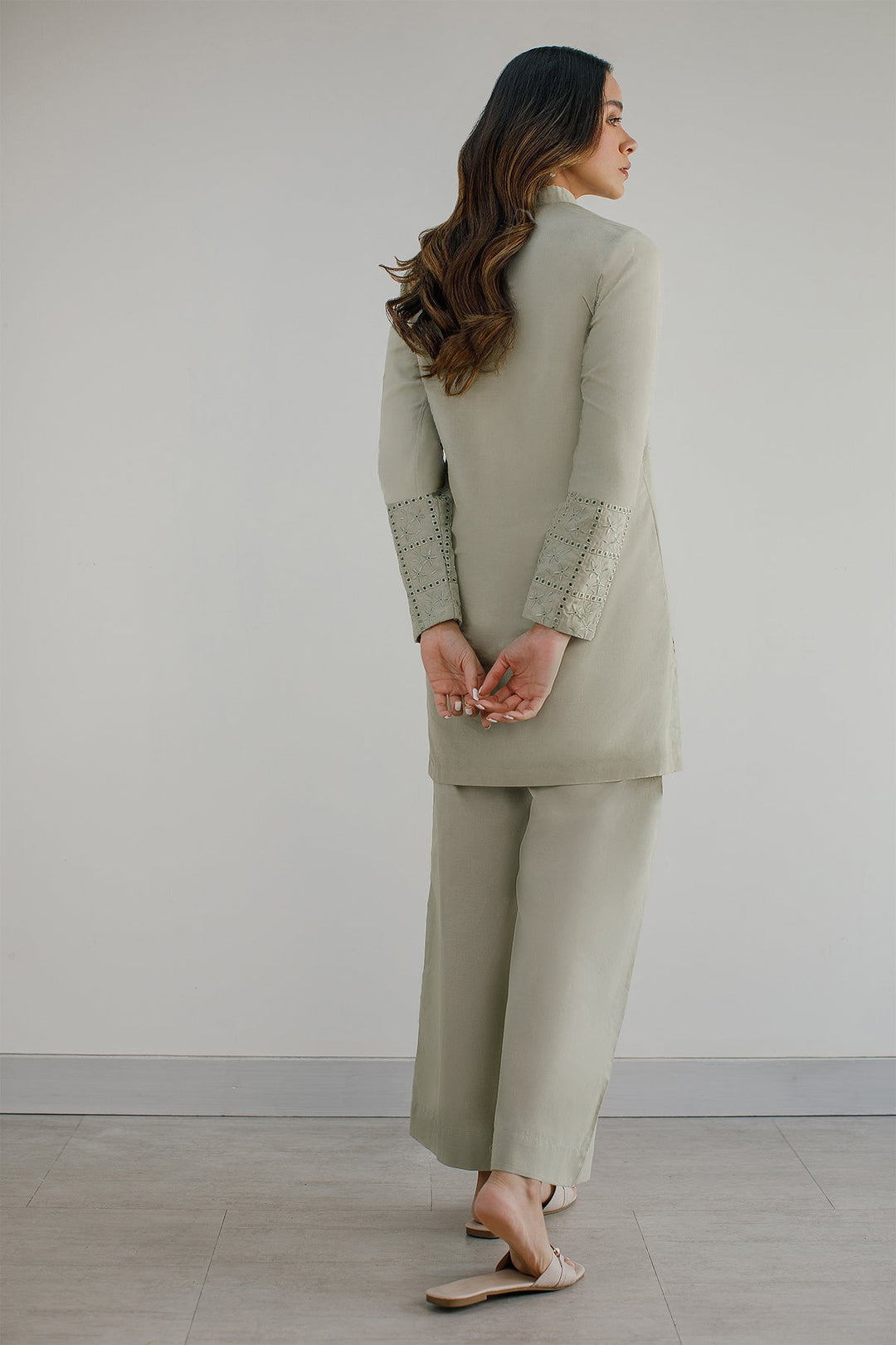 Mint Green Schiffli Co Ord Set - Peach Republic