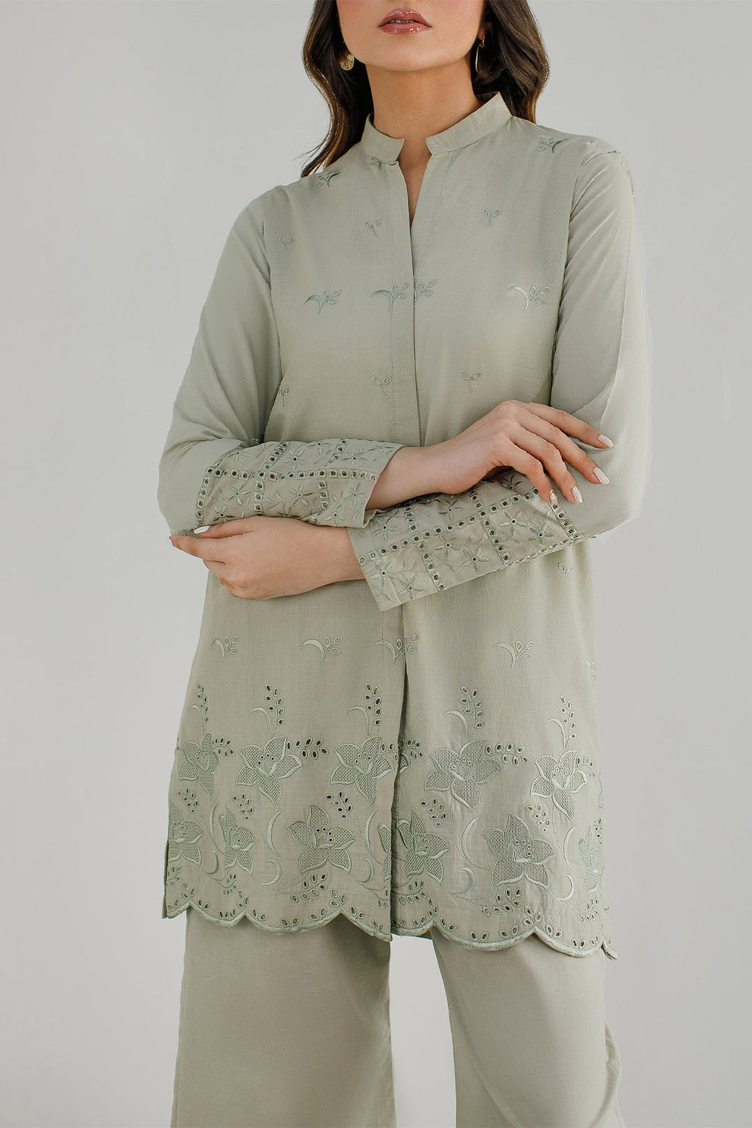 Mint Green Schiffli Co Ord Set - Peach Republic