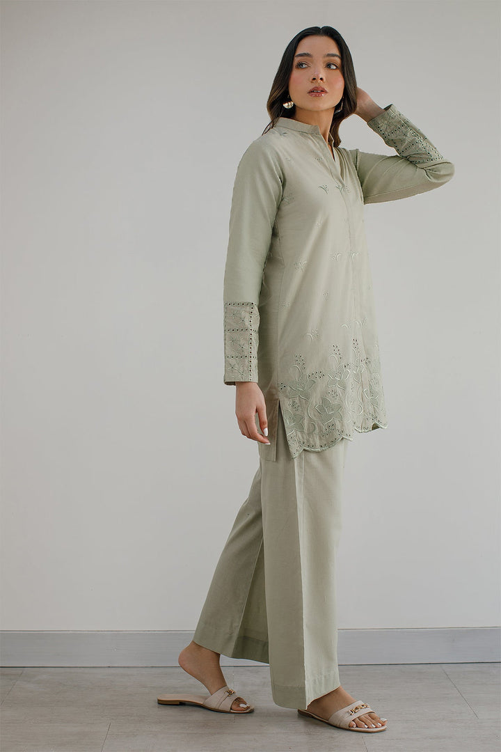 Mint Green Schiffli Co Ord Set - Peach Republic