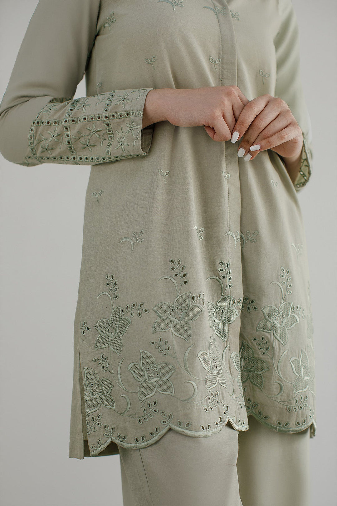 Mint Green Schiffli Co Ord Set - Peach Republic