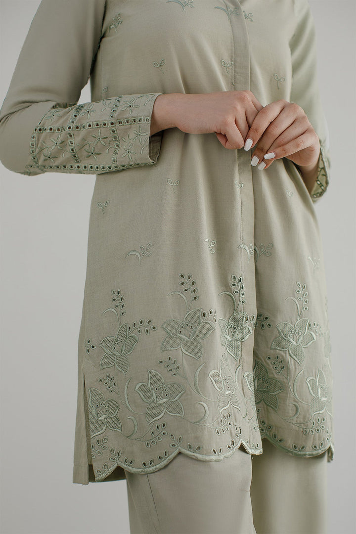 Mint Green Schiffli Co Ord Set - Peach Republic