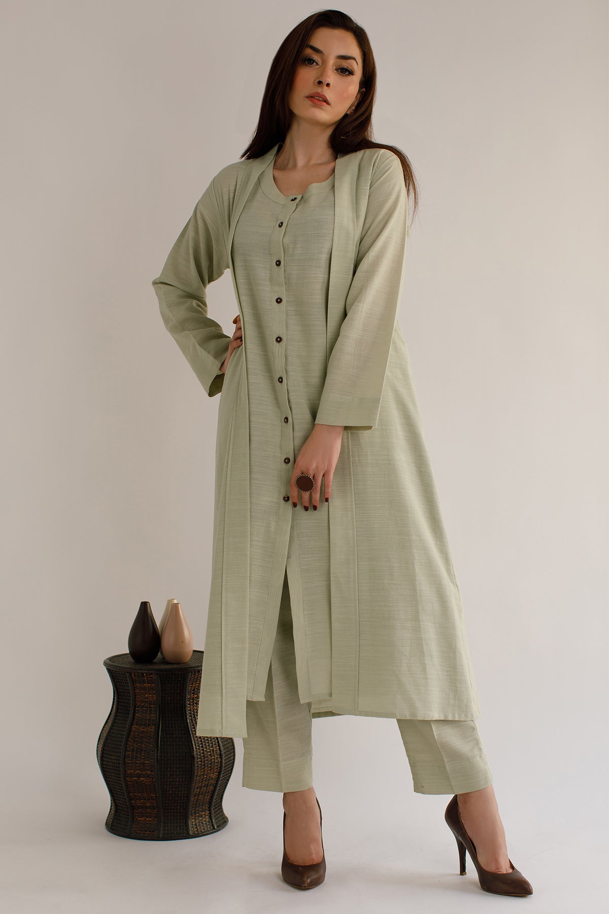 Mint Khaddar Dress - Peach Republic