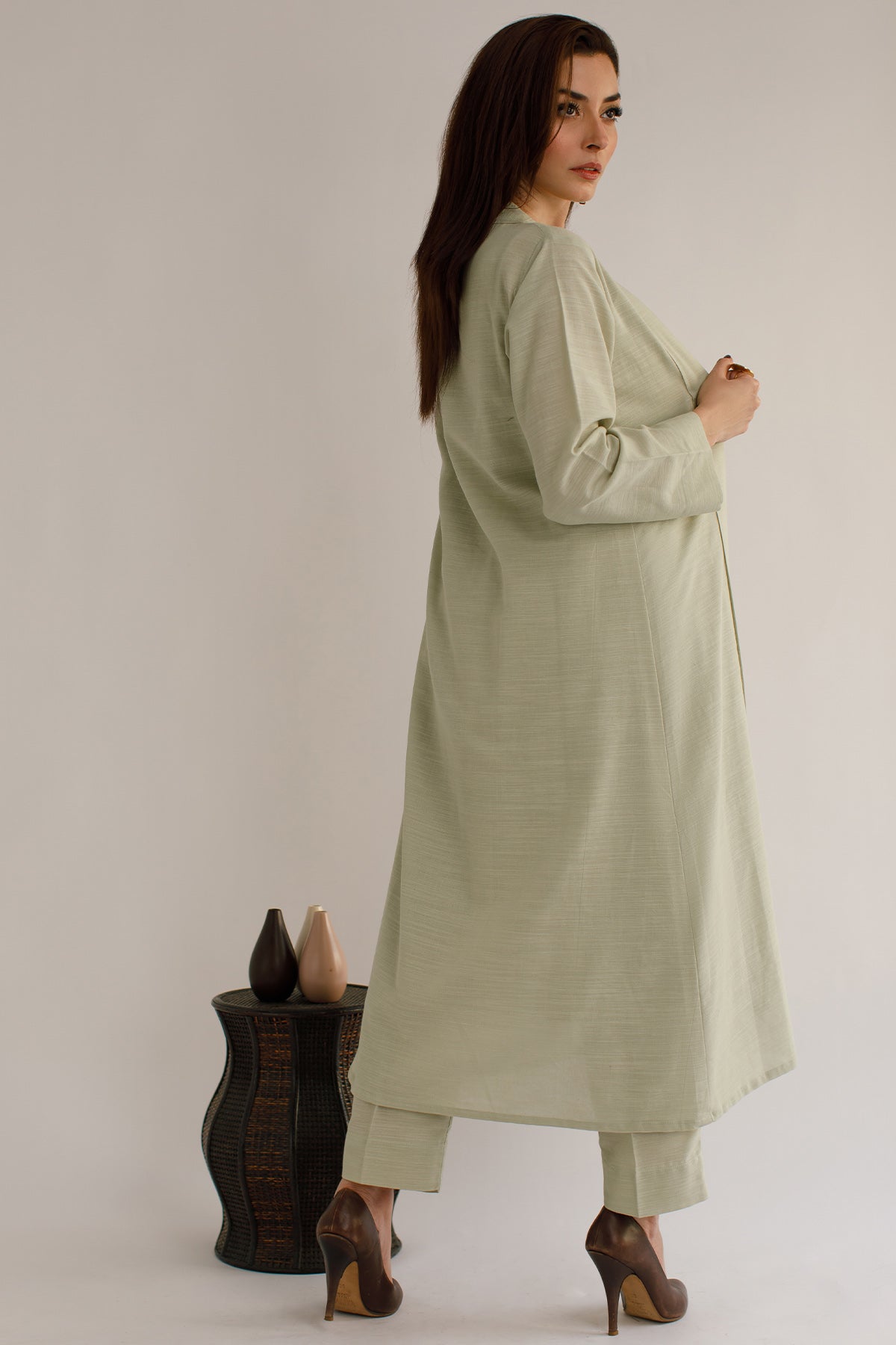 Mint Khaddar Dress - Peach Republic