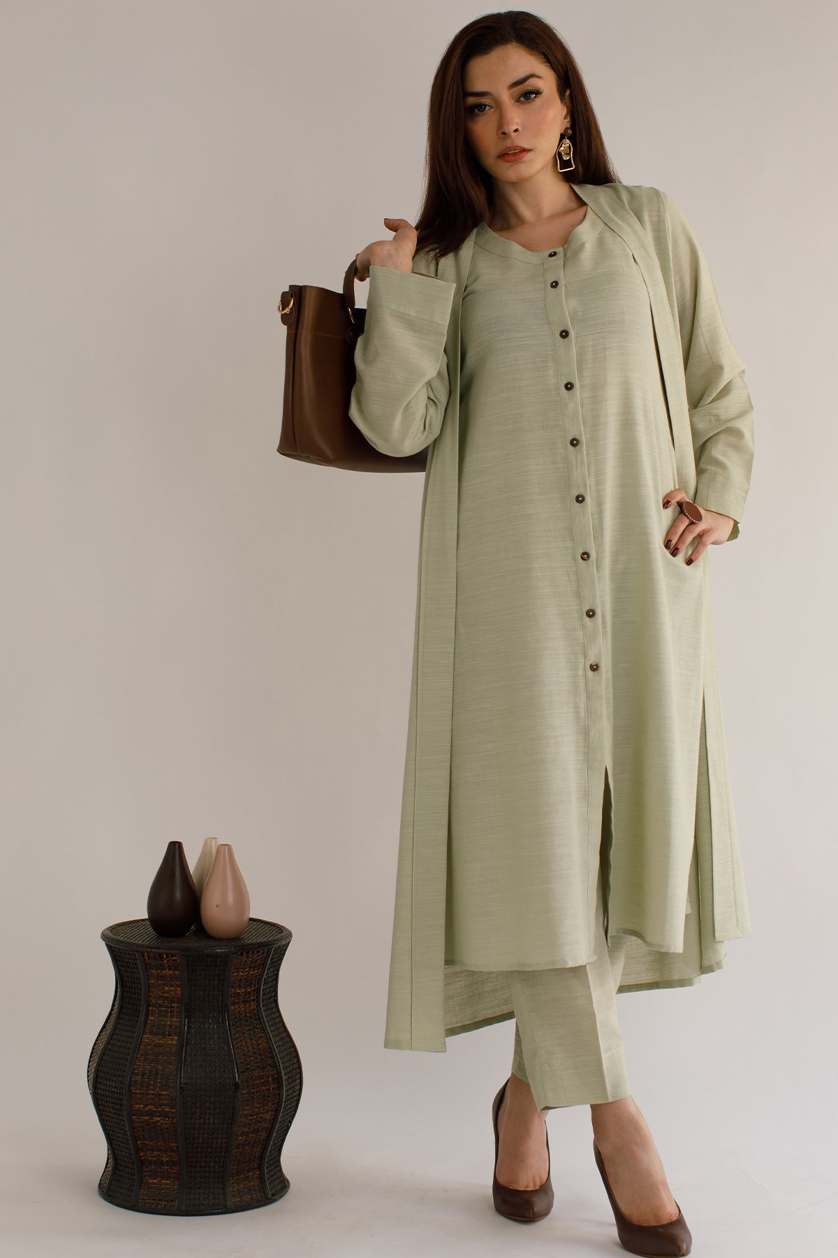 Mint Khaddar Dress - Peach Republic