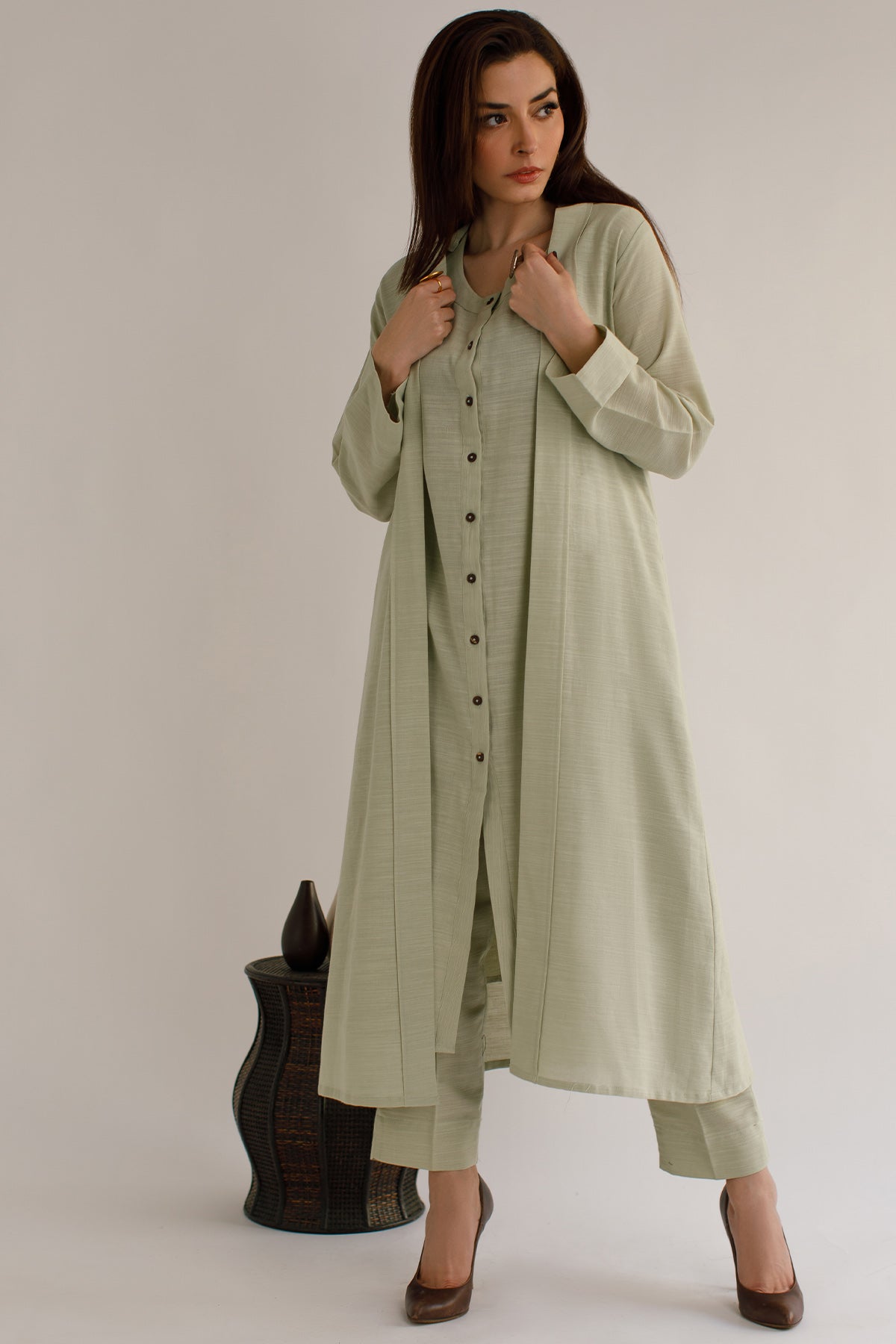 Mint Khaddar Dress - Peach Republic