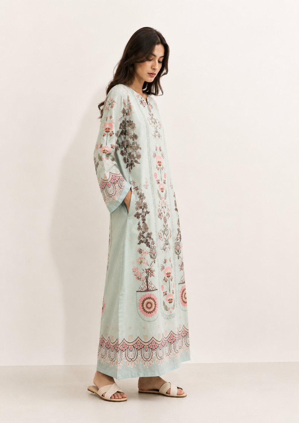 Mint Rosette Kaftan - Angled view