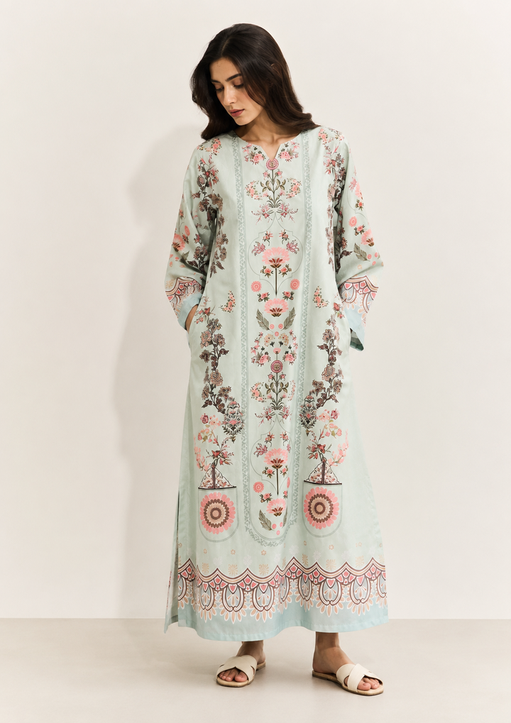 Mint Rosette Kaftan - Front view