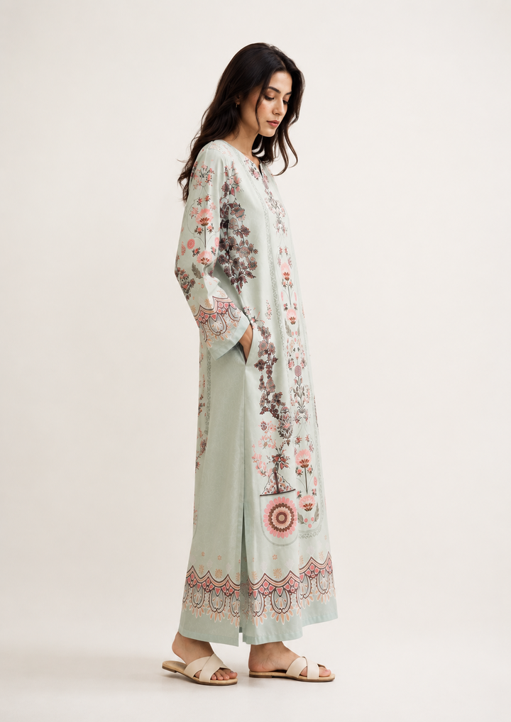 Mint Rosette Kaftan - Side view