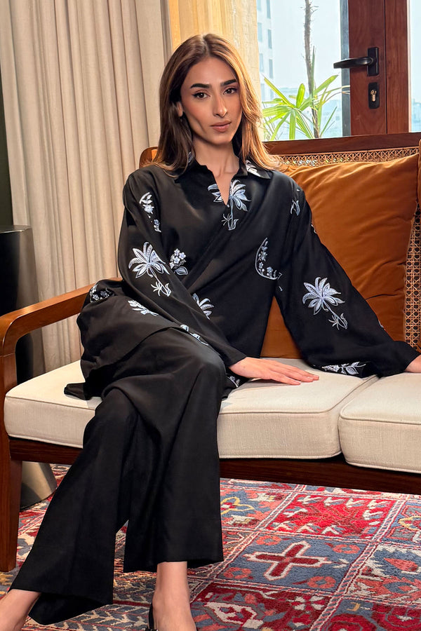 Black Embroidered Co Ord Set - 020