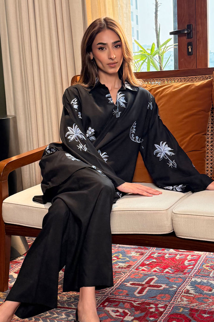 Black Embroidered Co Ord Set - 020