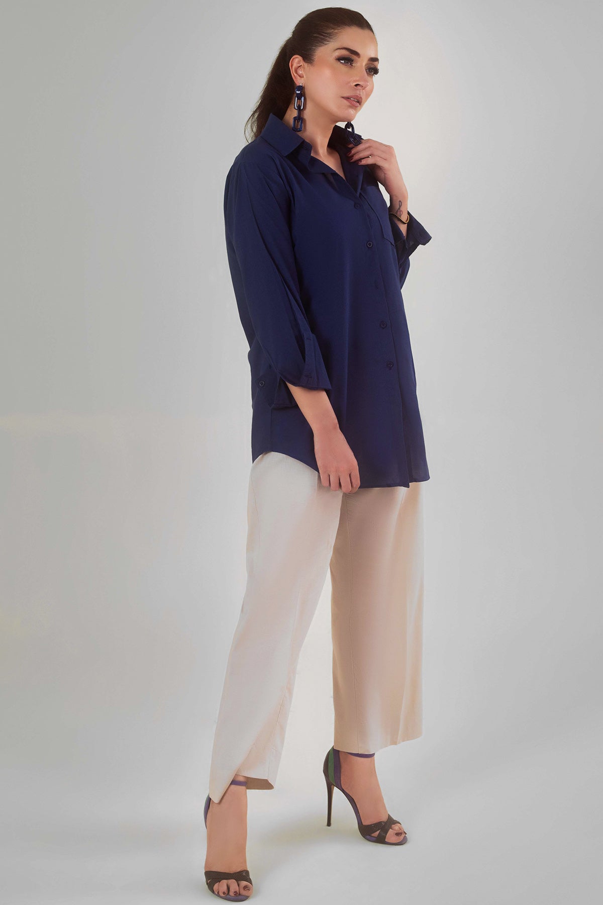 Navy Blue Cambric Top - Peach Republic