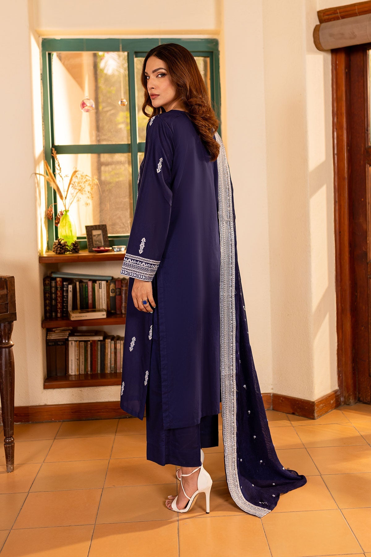 Navy Blue Embroidered Suit - Peach Republic