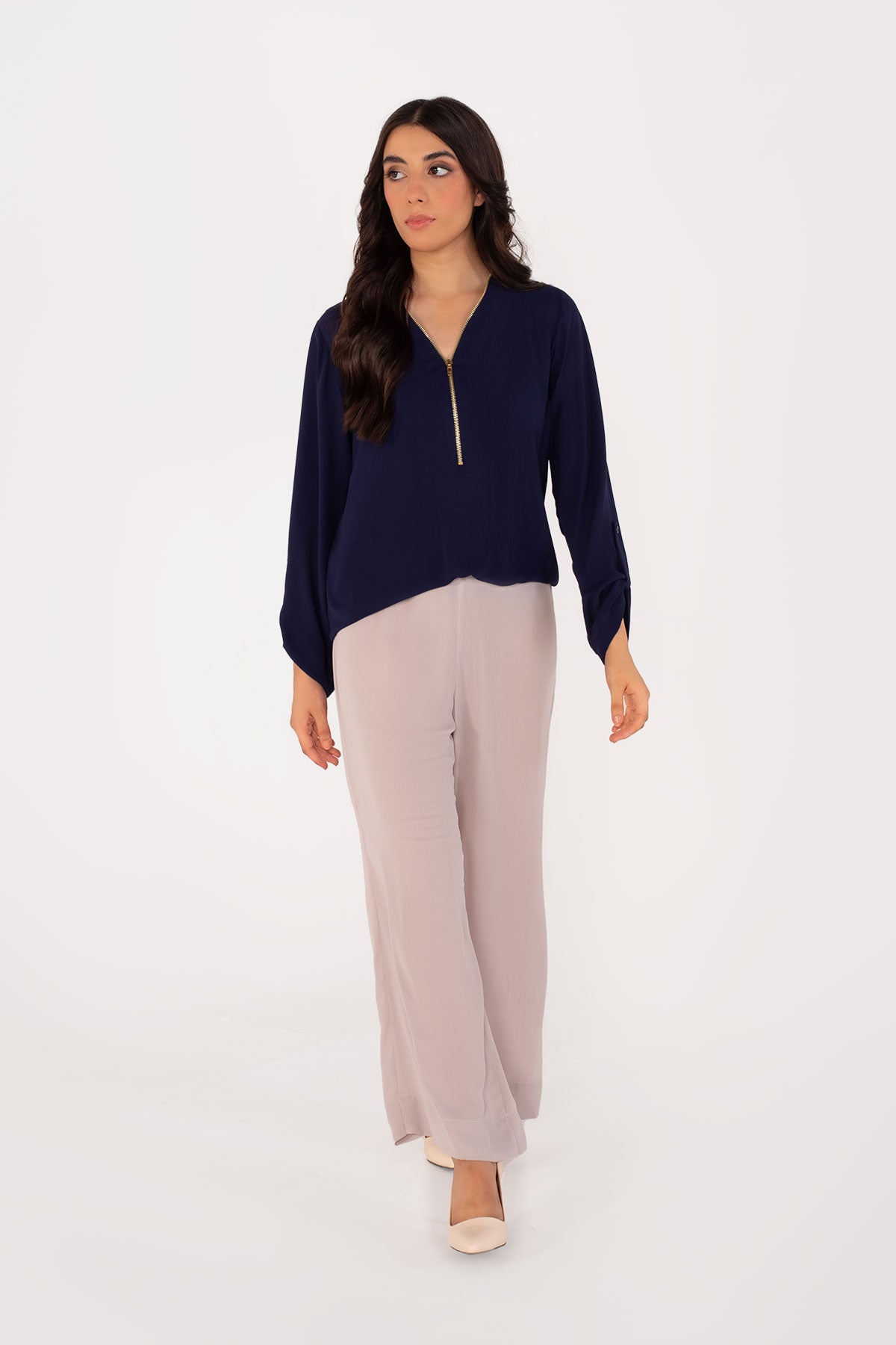 Navy Blue Zipper Top - Peach Republic