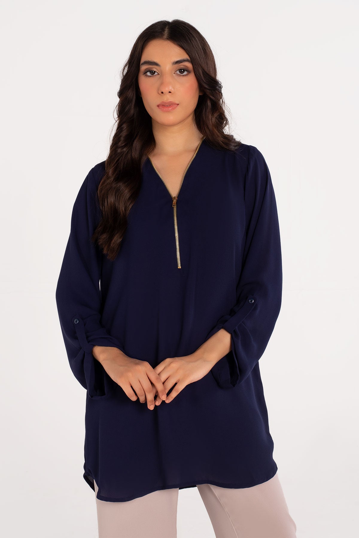 Navy Blue Zipper Top - Peach Republic