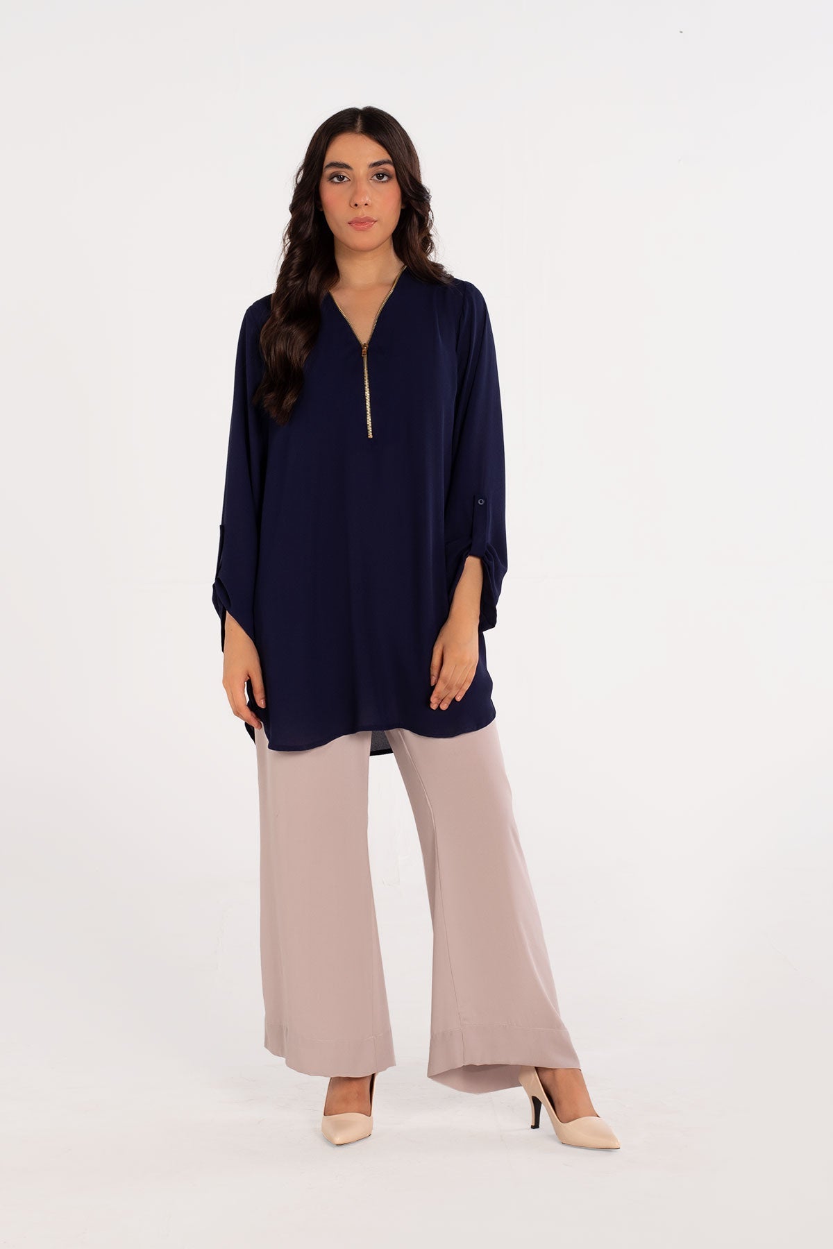 Navy Blue Zipper Top - Peach Republic