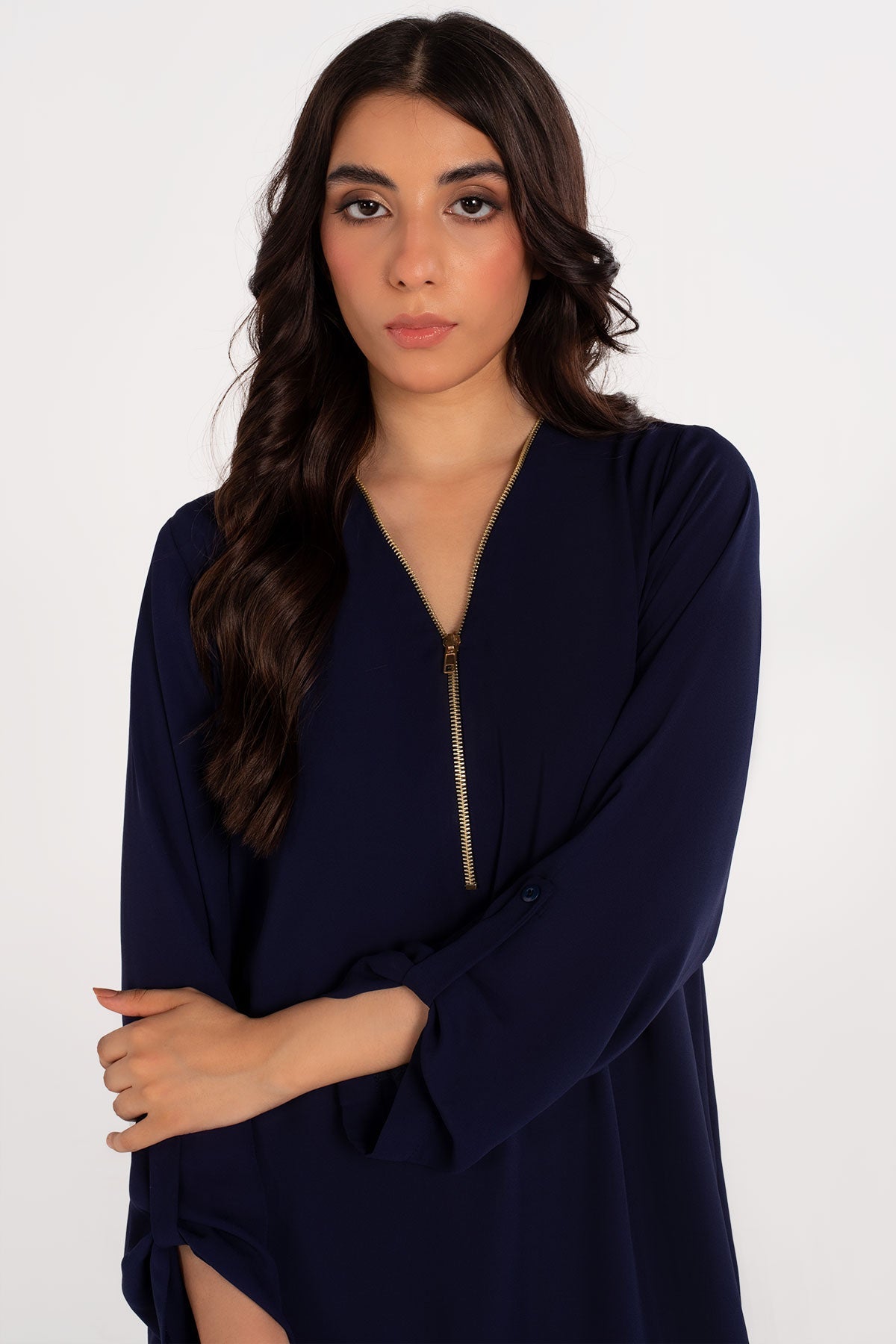 Navy Blue Zipper Top - Peach Republic