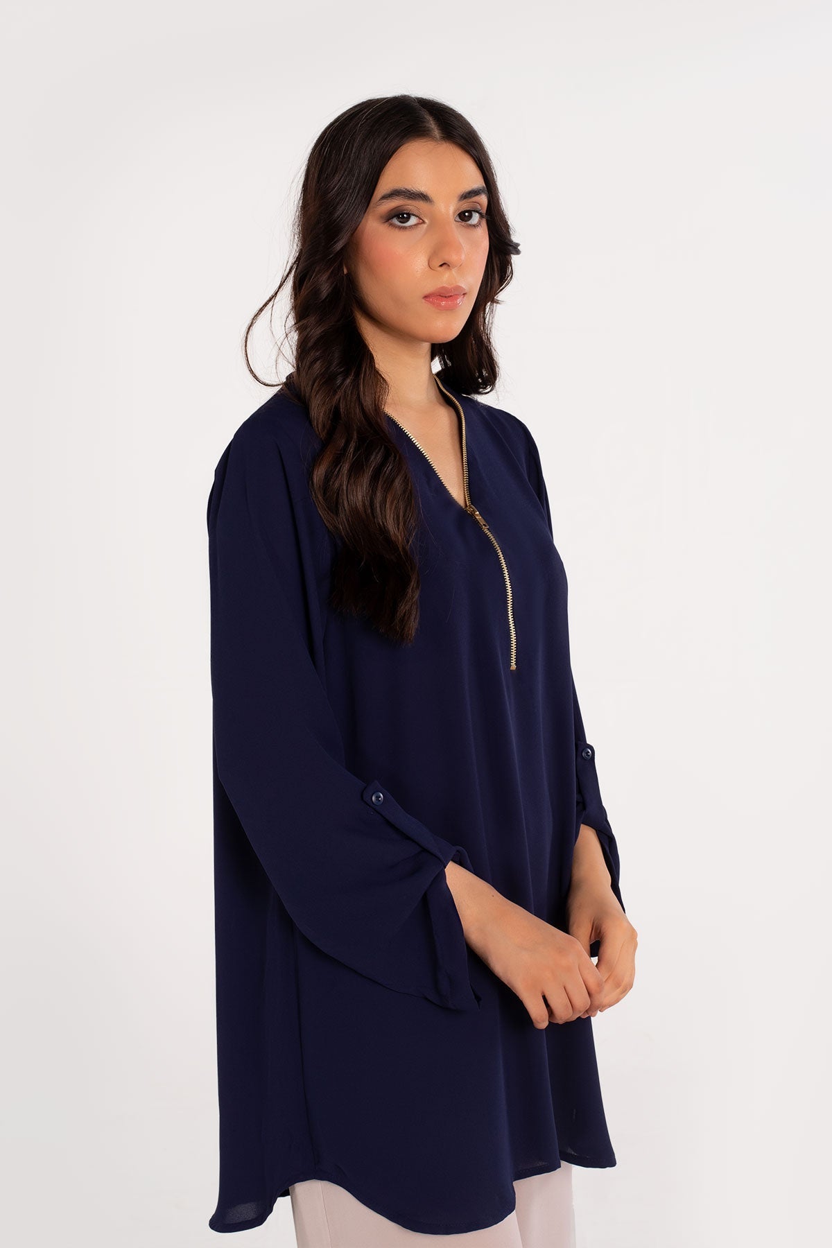 Navy Blue Zipper Top - Peach Republic