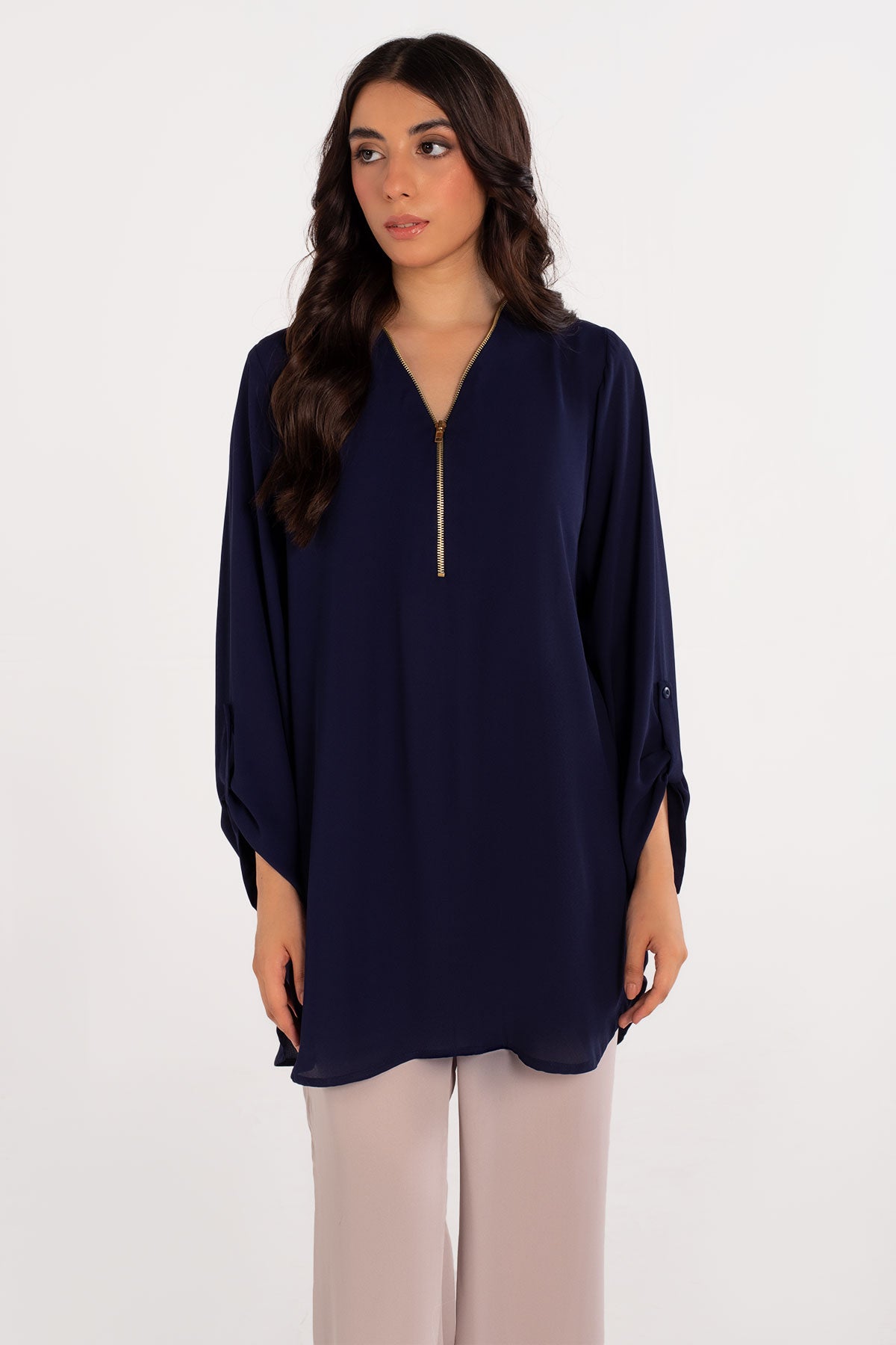 Navy Blue Zipper Top - Peach Republic