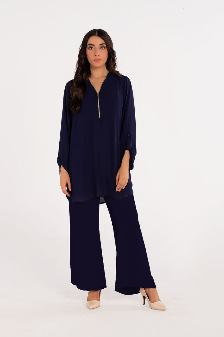 Navy Blue Zipper Tunic - Peach Republic
