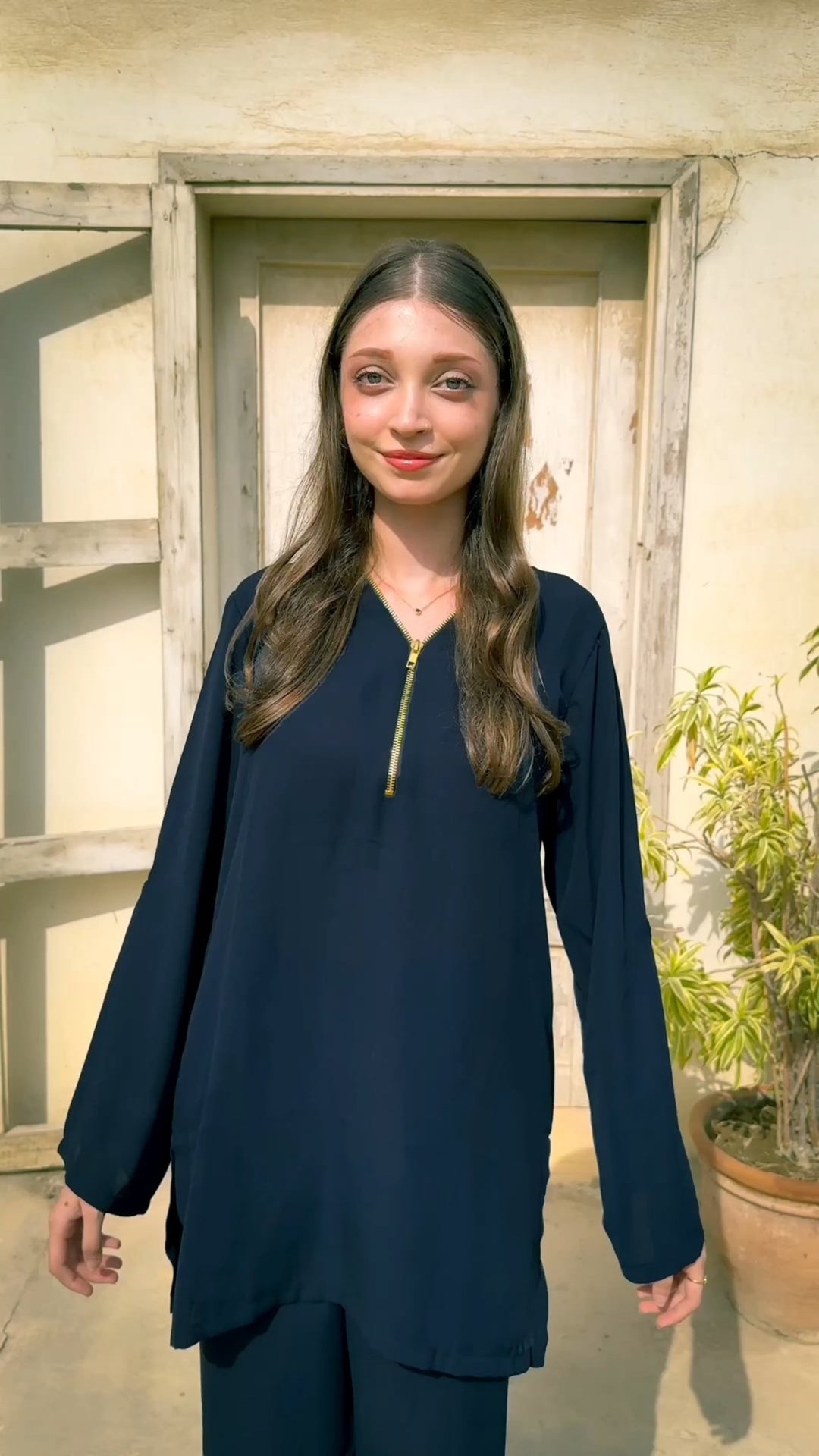 Navy Blue Zipper Tunic - Peach Republic