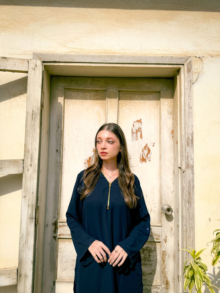 Navy Blue Zipper Tunic - Peach Republic