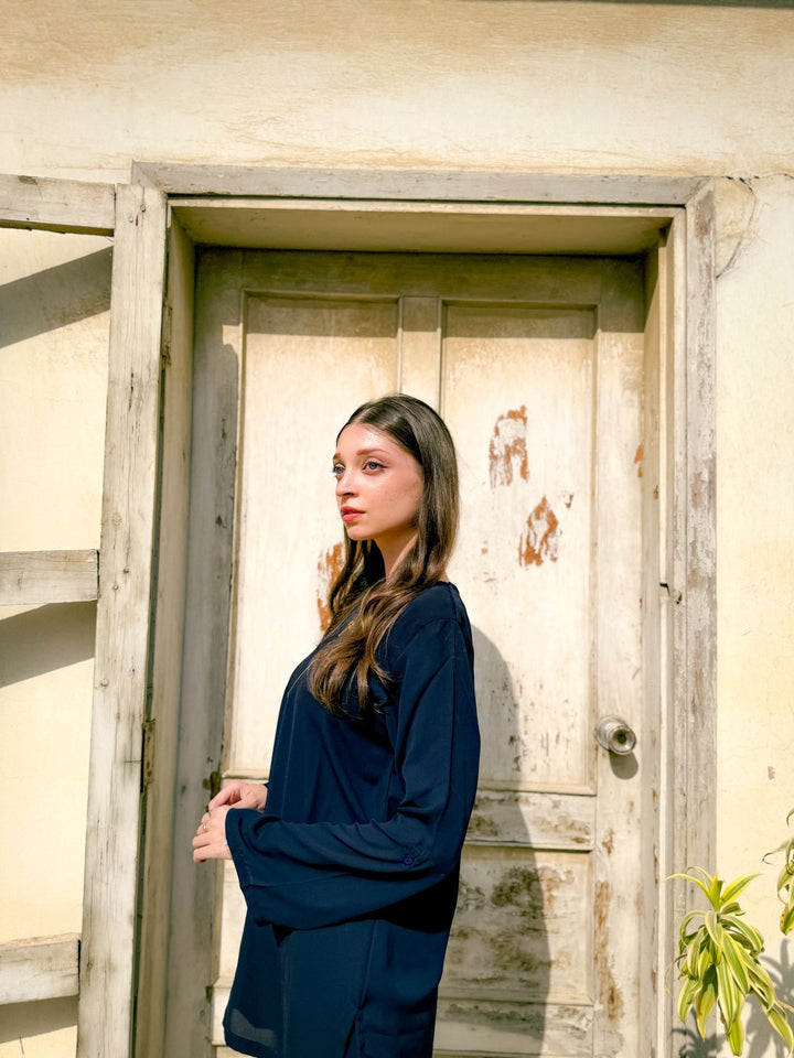 Navy Blue Zipper Tunic - Peach Republic