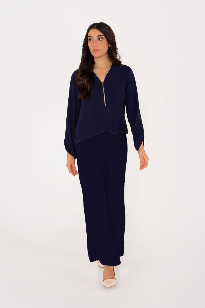 Navy Blue Zipper Tunic - Peach Republic