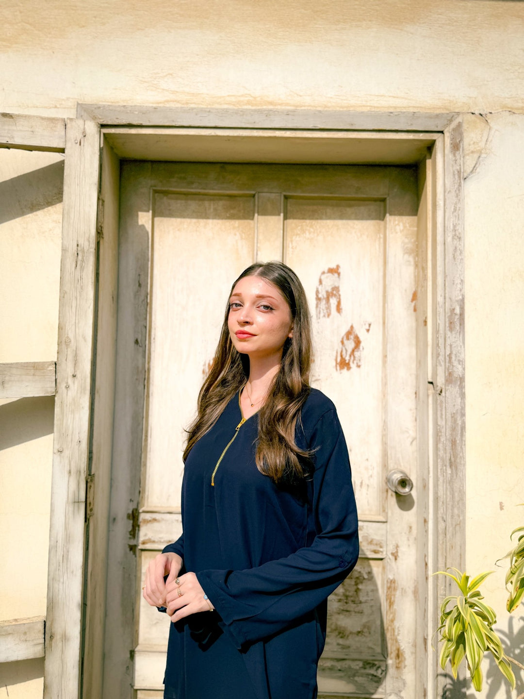Navy Blue Zipper Tunic - Peach Republic