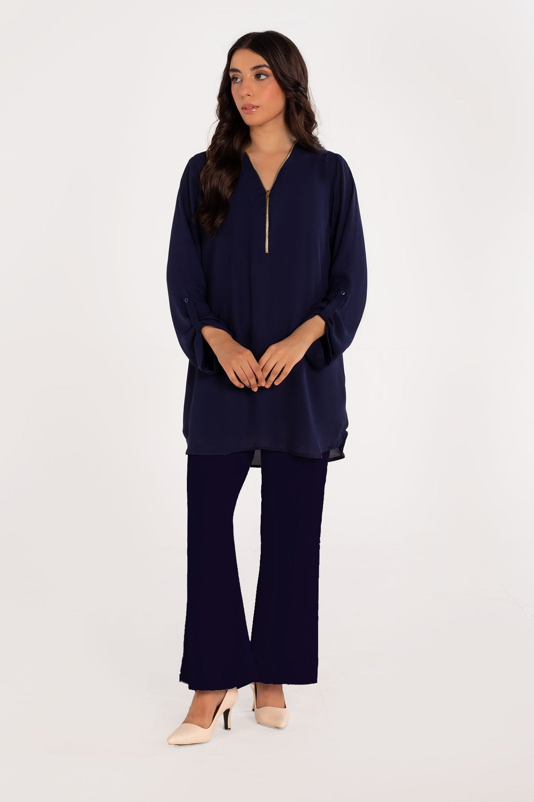 Navy Blue Zipper Tunic - Peach Republic