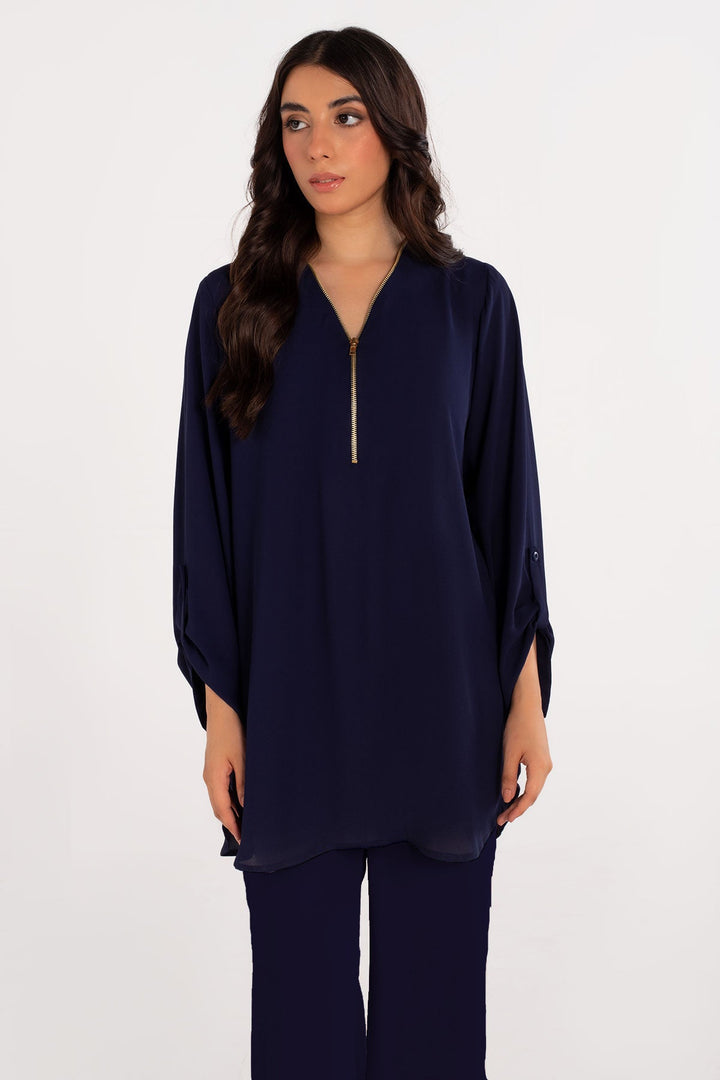 Navy Blue Zipper Tunic - Peach Republic
