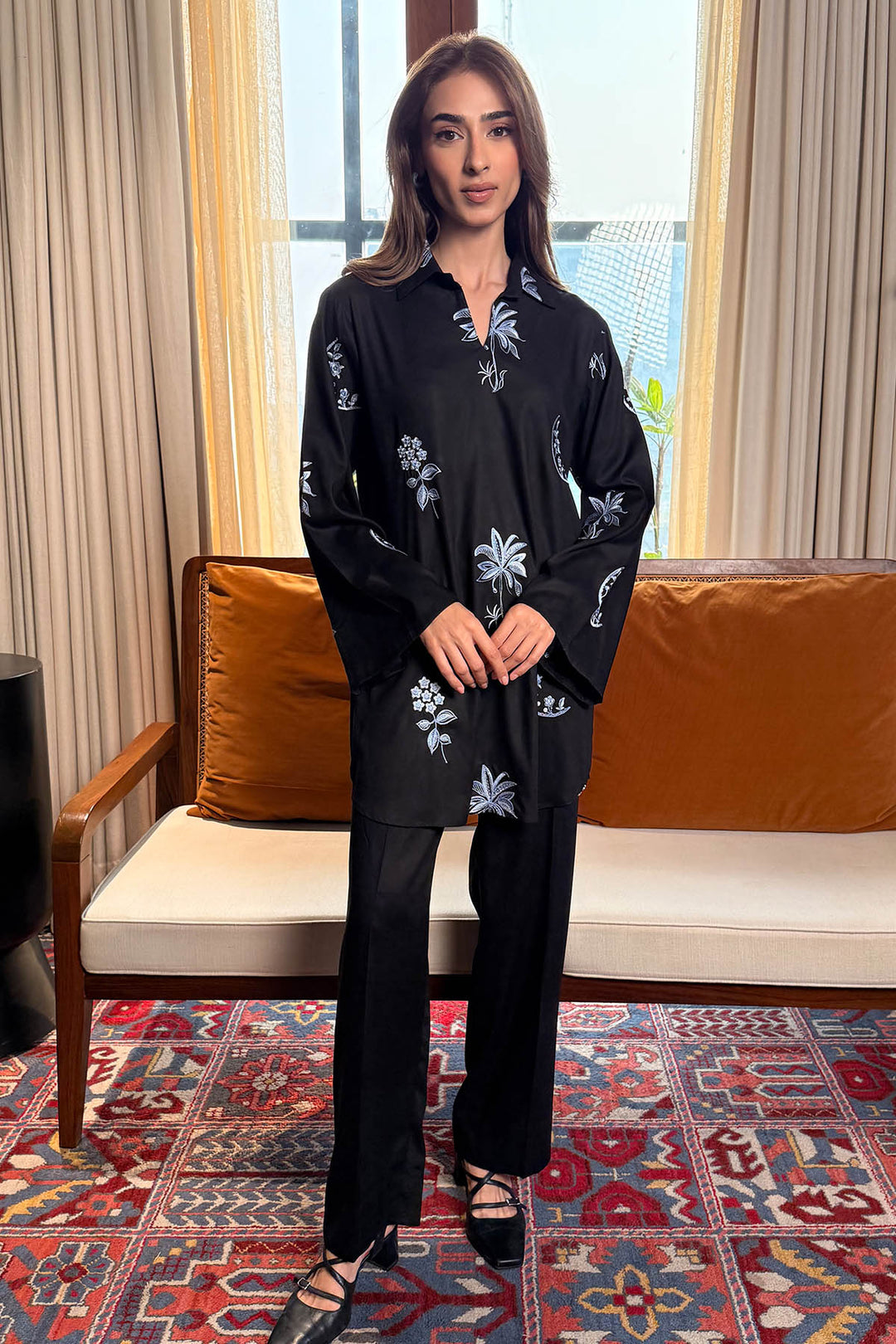 Black Embroidered Co Ord Set - 020