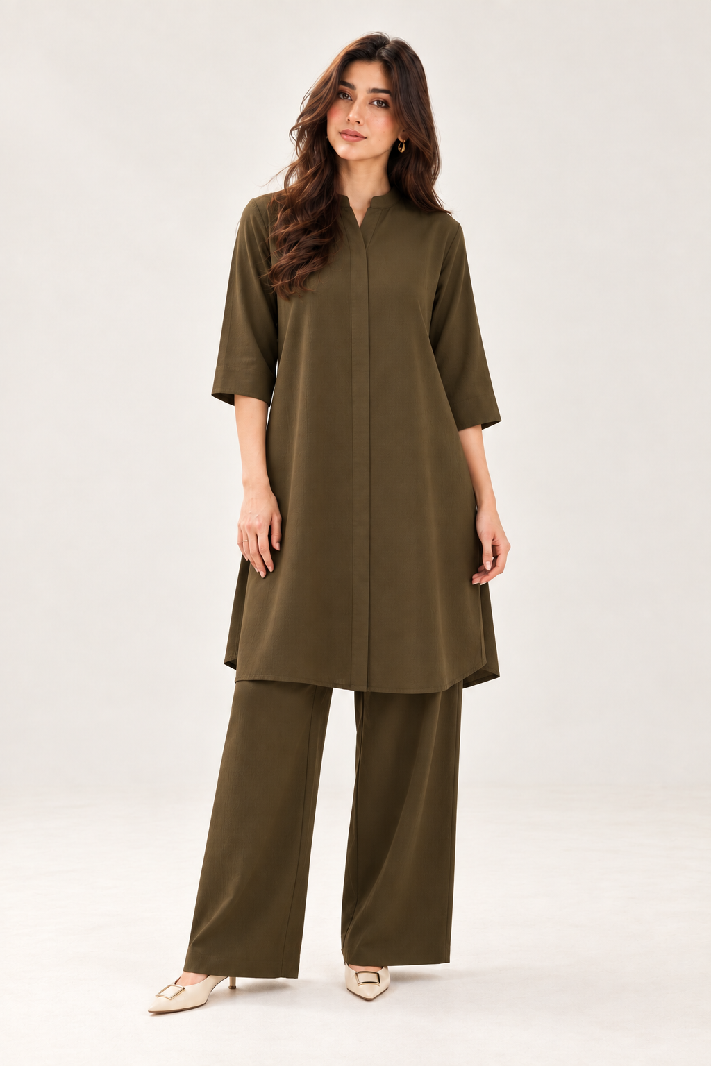 Olive brown co-ord set front view