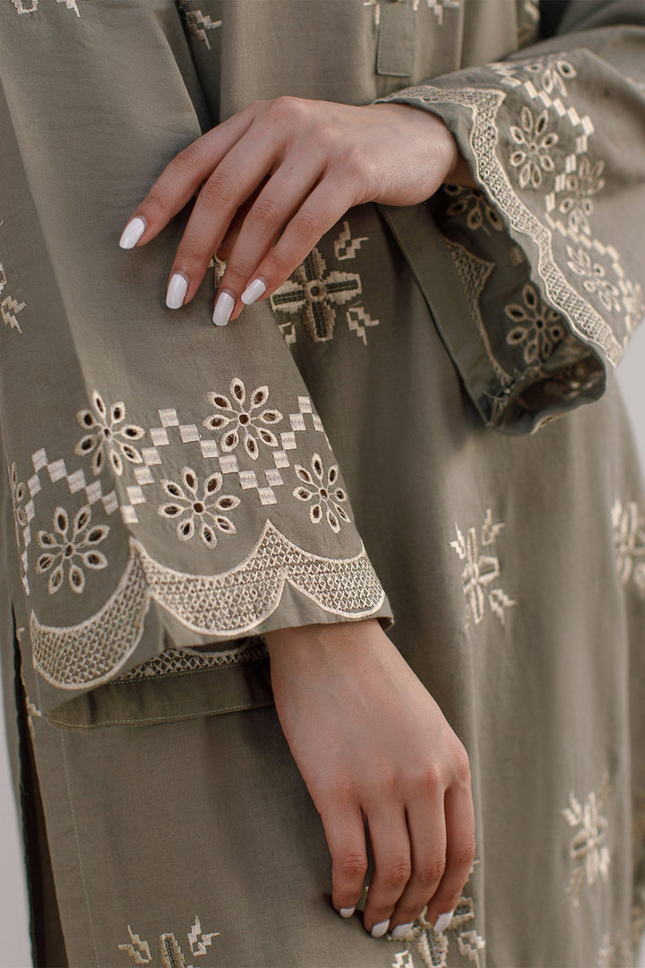 Olive Green Embroidered Dress - Peach Republic
