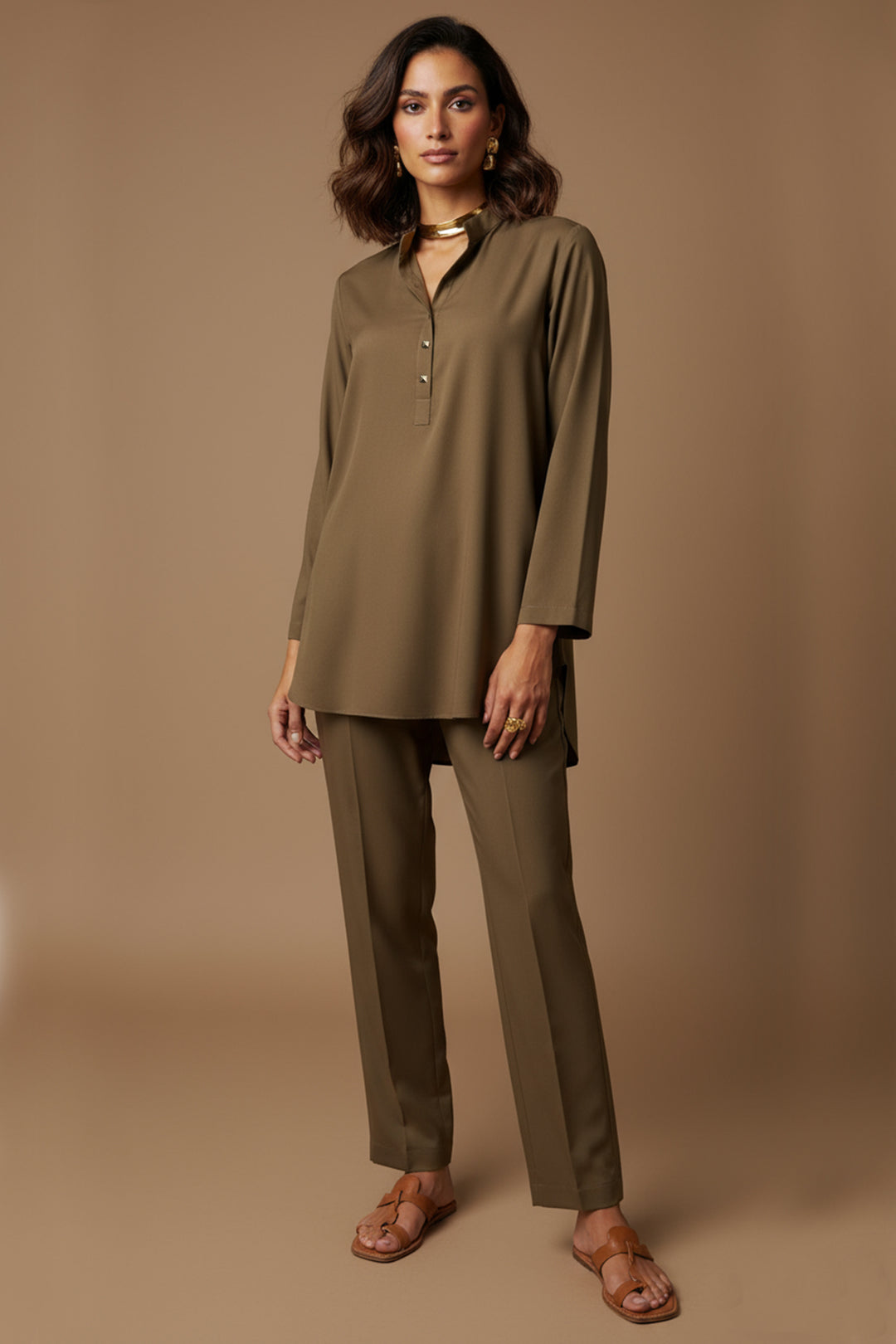 Olive Brown Studded Co ord Set