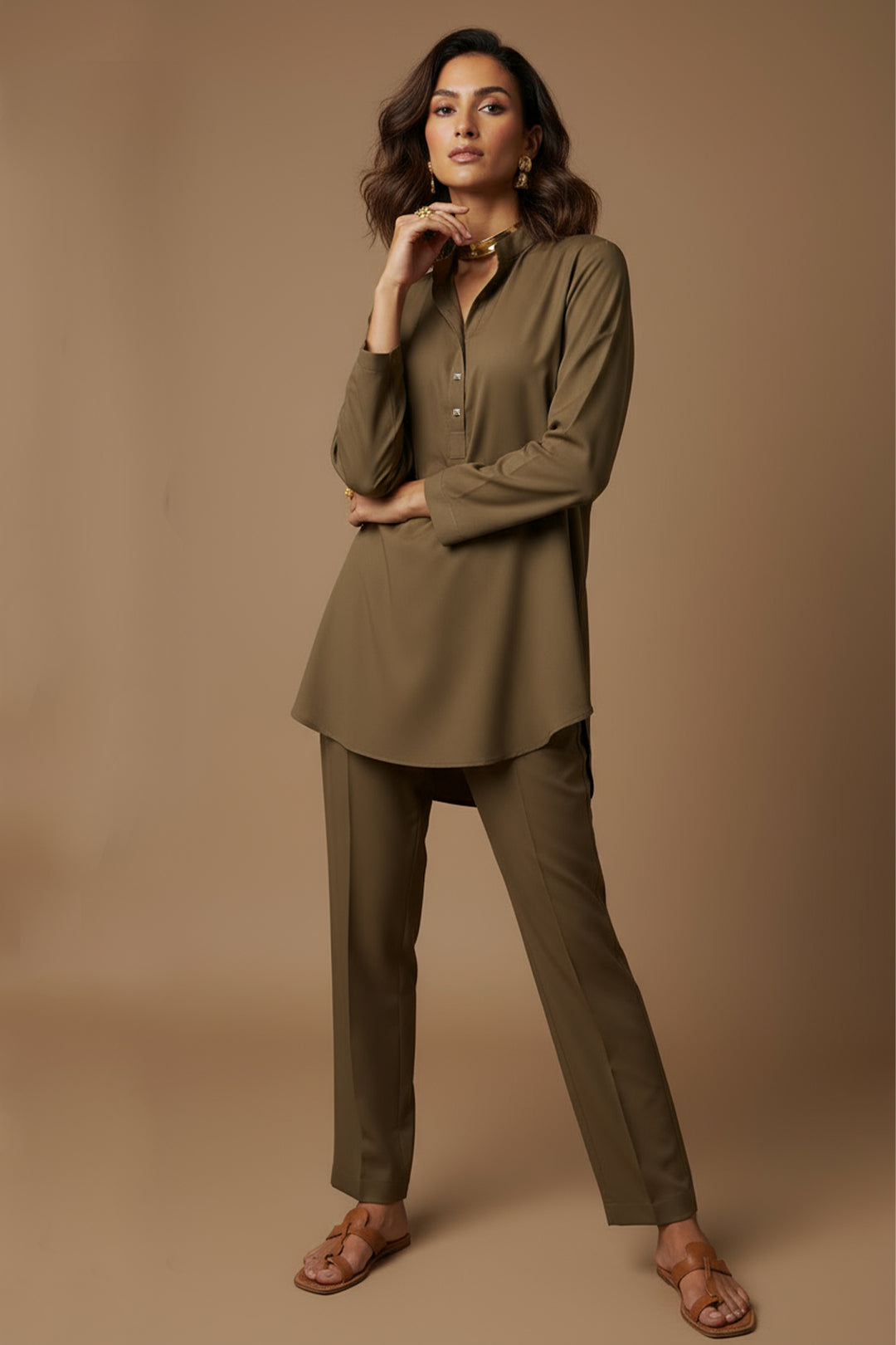 Olive Brown Studded Co ord Set