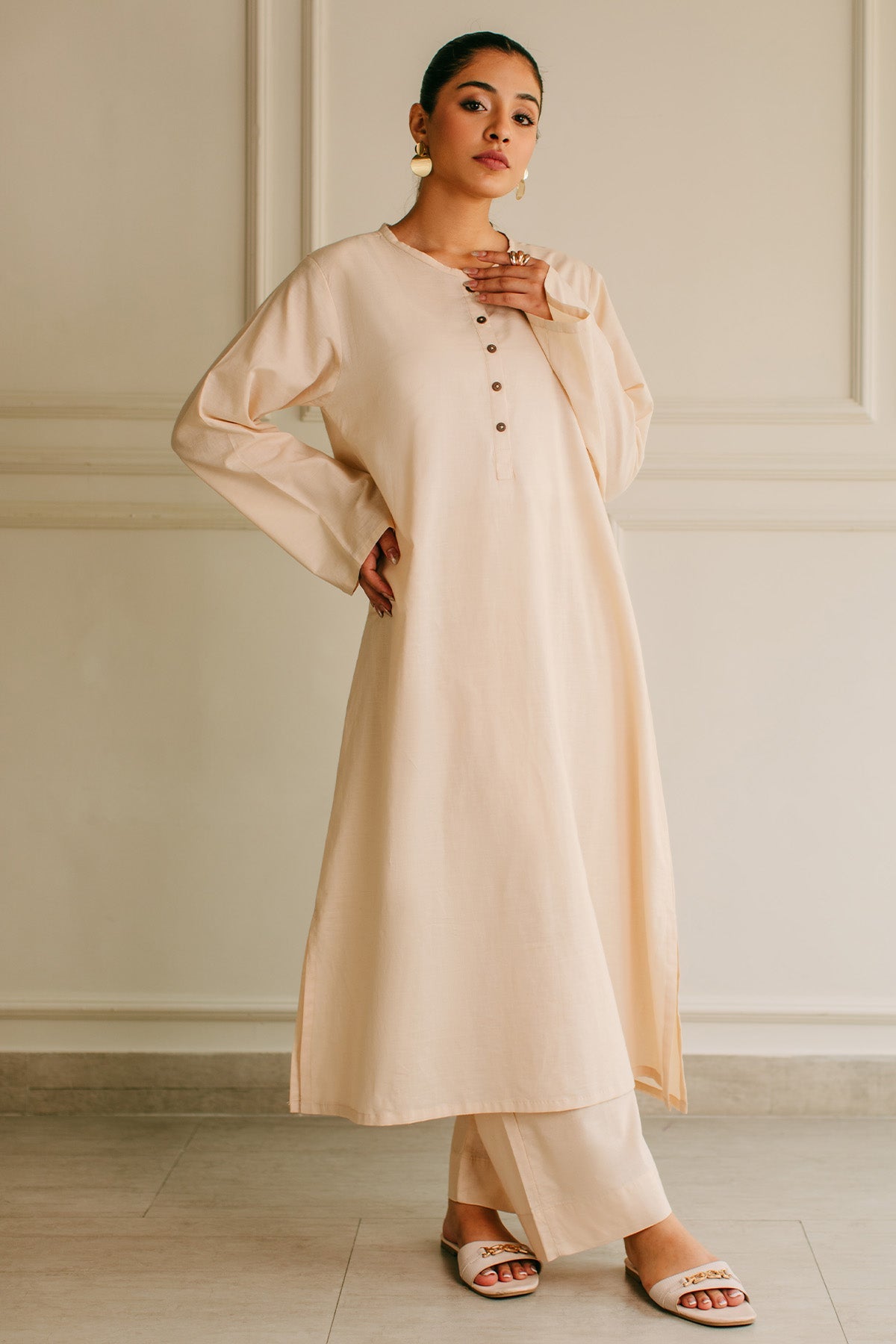 Pastel Beige Cambric Dress - 02 - Peach Republic