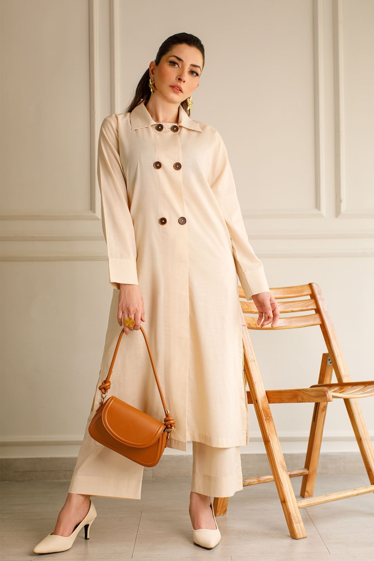 Pastel Beige Cambric Dress - Peach Republic